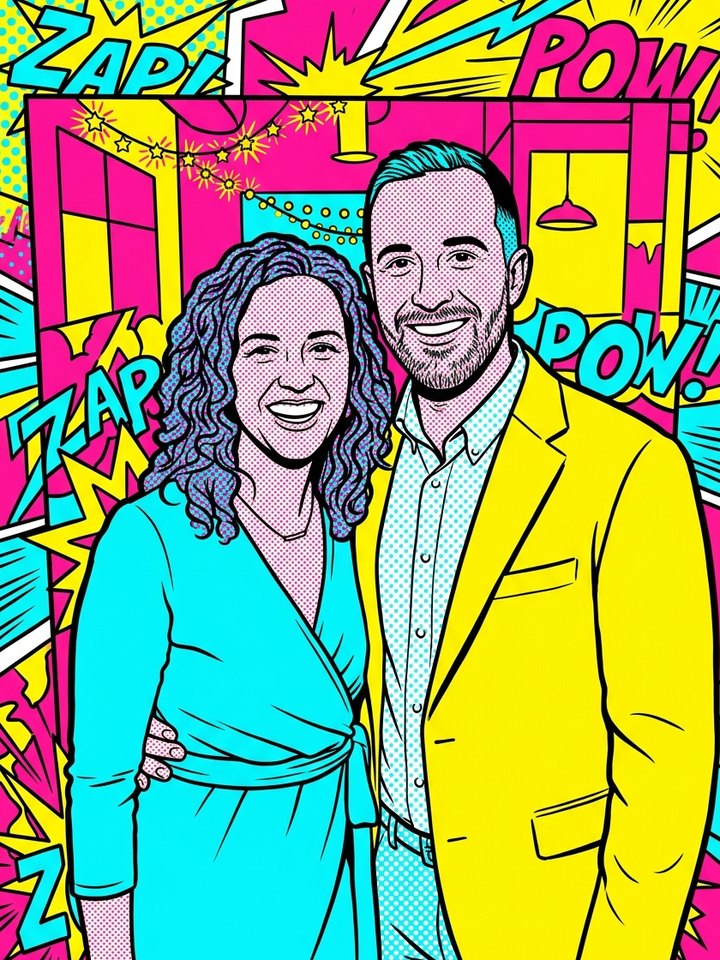 La même photo transformée par l’IA en illustration pop art