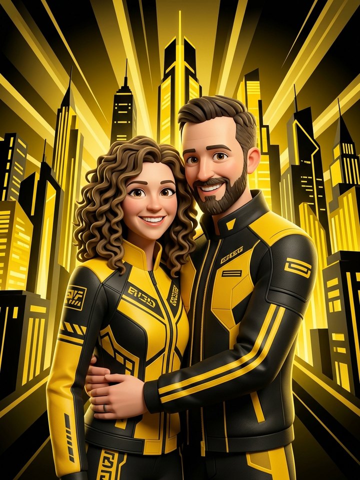 La même photo transformée par l’IA dans un univers sur mesure jaune et noir